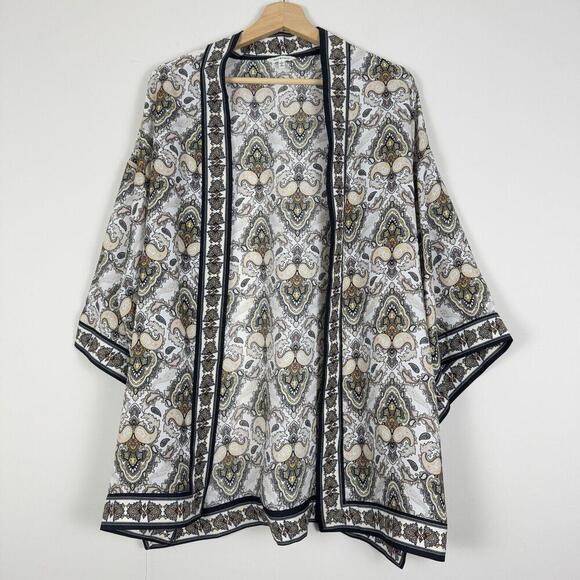 Max Studio Women’s Paisley Print Kimono Cardigan Open Front Size L Boho Casual - Picture 2 of 7